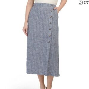 Rachel Zoe Linen Blue Midi Skirt